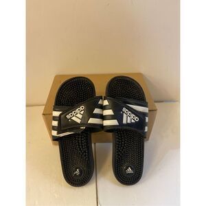 Adidas size 9 massage soccer black white  slides sandals